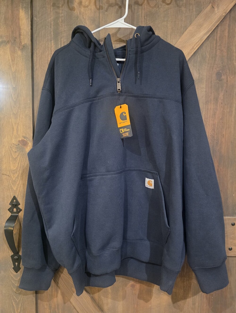 Carhartt Men's Rain Defender 1/4 Zip Hooded Work Sweatshirt Navy Size XL Regular - Picture 1 of 6